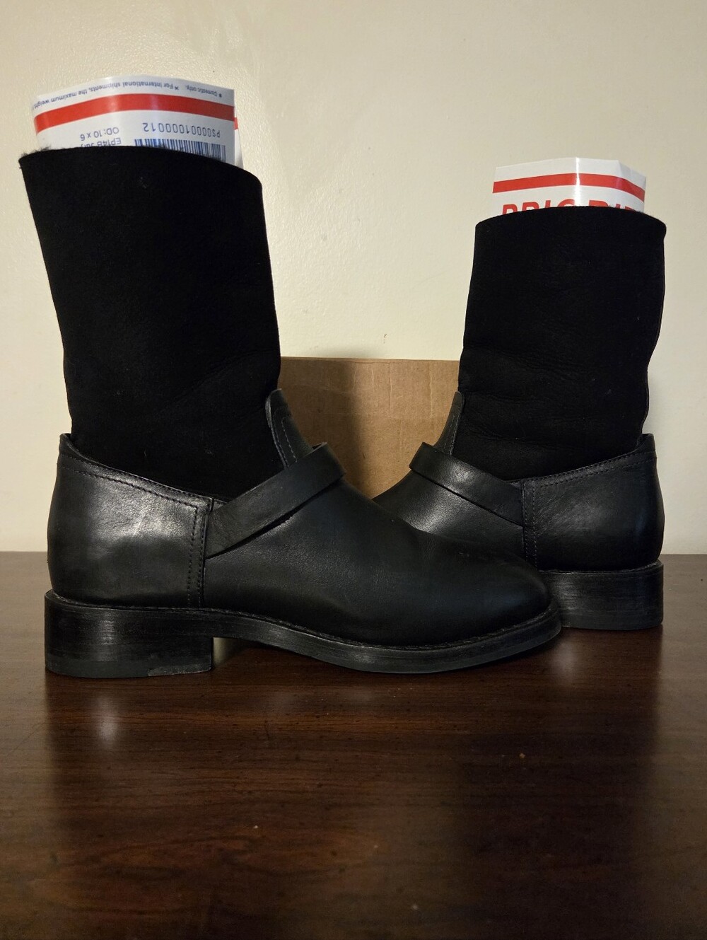 Rag & Bone Oliver Black Leather Suede Shearling Moto Boots Womens Sz 37.5 US 7.5 - Picture 9 of 13